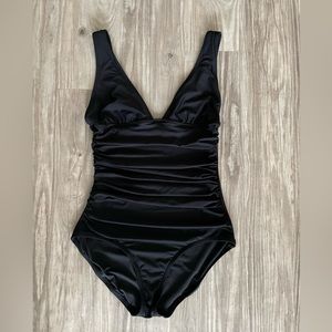 NWT J.Crew Ruched V-neck Black one-piece swimsuit